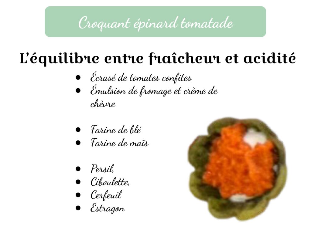 cocktail traiteur, amuse-bouches, croquant épinard tomatade