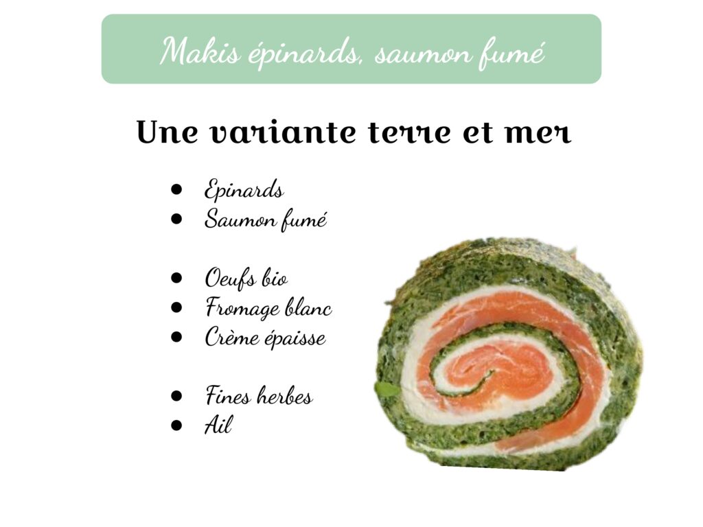 cocktail traiteur, amuse-bouches, Makis épinards saumon