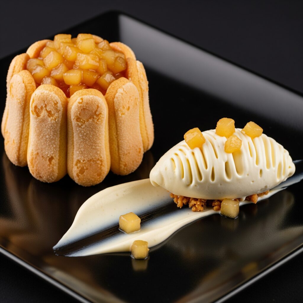 Pause gourmande et raffinée Rêve de Verger Glacé charlotte individuelle,  pommes caramélisées à la cannelle