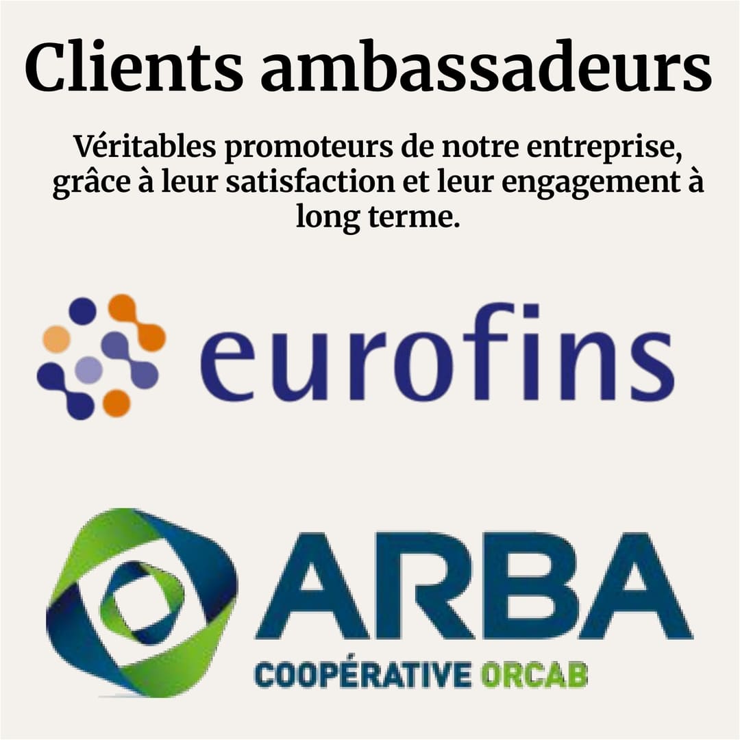 Clients ambassadeurs : Logos des entreprises Eurofins et ARBA Coopérative Orcab.