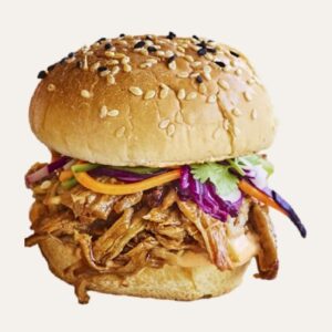 Mini burger porc traiteur Nantes : Le Porc'n'Roll Vietnamien de Restonomade, idéal pour cocktail avec porc effiloché et saveurs asiatiques.