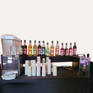 Bar à sirops en location dans le Nord, avec tireuse à limonade, distributeur d'eau, ecocups et grand choix de sirops.