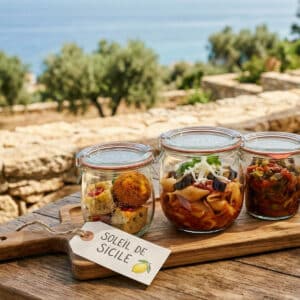 traiteur-orvault-plateau-repas-menu-sicilien-bocal-restonomade - Traiteur Événementiel Nantes & Vitré | Restonomade Plateau repas convivial en bocal Weck signé Restonomade pour un moment de partage gourmand en Pays de la Loire.