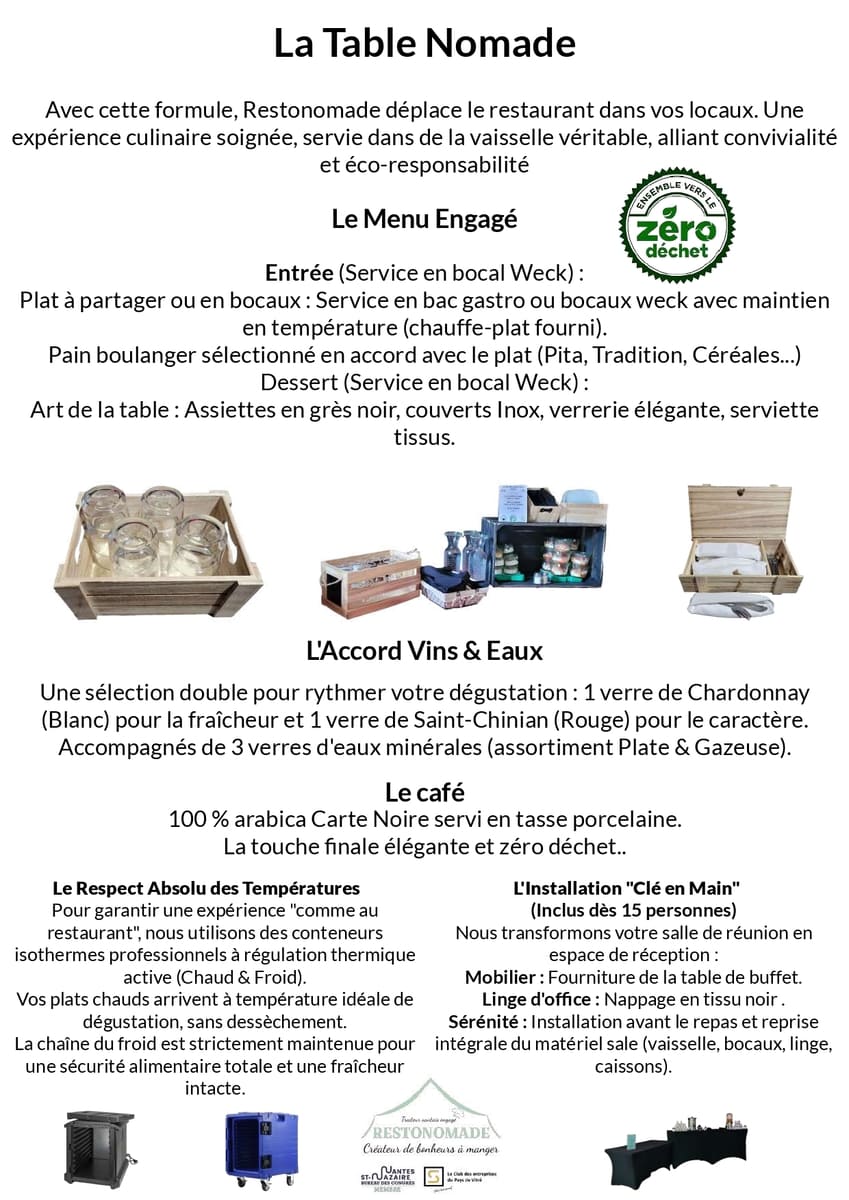 traiteur-vitre-repas-convivial-menu-gascogne-complet-restonomade - Traiteur Événementiel Nantes & Vitré | Restonomade Menu complet Gascogne avec canard confit et bocal Weck réalisé artisanalement par Restonomade, traiteur événementiel en Ille-et-Vilaine.